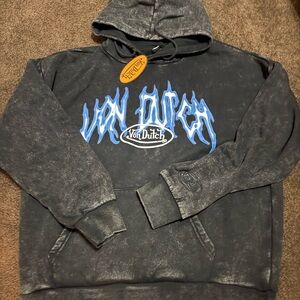 Von Dutch Charcoal Hoodie with Electric Blue Design
